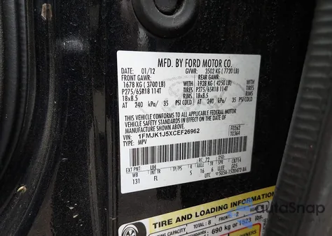 2012 Ford Expedition El Xlt z USA, uszkodzony, nr VIN 1FMJK1J5XCEF26962